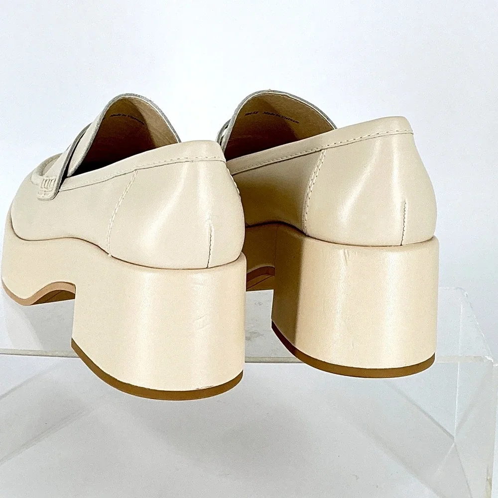 Dolce Vita Size 8.5 Ivory Leather Platform‎ Penny Loafers NEW Chunky Yanni $150